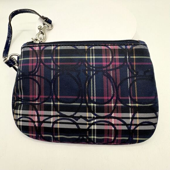 Coach Signature GLITTER C Poppy Pink Tartan Plaid Wristlet - Picture 1 of 12